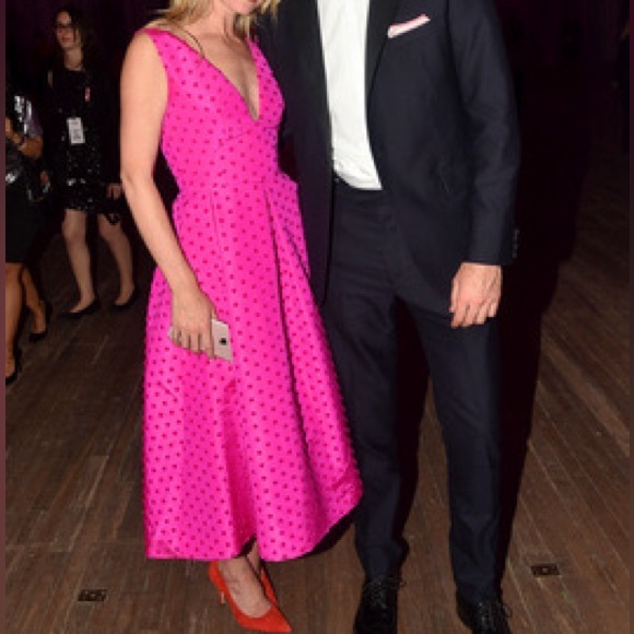 WOMAN PLEATED FLOCKED SILK-FAILLE MIDI DRESS BRIGHT PINK size 6 - Picture 2 of 13